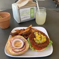 Coconut Burger and fries at Green Bar and Kitchen in Fort Lauderdale