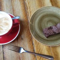 My delicious cake and coffee at Mountain Cafe in Aviemore