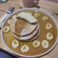 Banana caramel pancakes - this is a huge dinner plate size! at Sunday Coffee & Kitchen in Guisborough