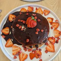 Strawberry and chocolate pancake stack at Sunday Coffee & Kitchen in Guisborough