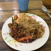 Spicy larb and red curry and sweet noodles  at Ruean Thong Veg Food in Hua Hin