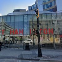 Hamilton Farmer's Market from 35 York Boulevard. Walk downstairs. Nonno's is at one end. at Nonno's Plant-Based Butcher in Hamilton