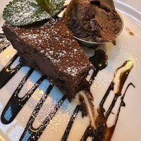 Chocolate Orange Torte with Chocolate ice-cream and warm chocolate sauce.  at The Punchbowl Inn in Woodstock