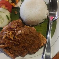 Tempeh with chilli sauce (sambal) and rice at Tabo Cottages in Samosir