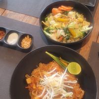 The main dishes were thai style fried vegetables and noodles. at All Vegan Cafe' Restaurant in Phuket