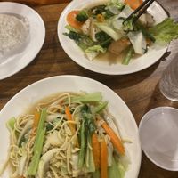Fried noodles and stir fried vegetables & tofu, not memorable  at Khmer Taste Restaurant in Siem Reap