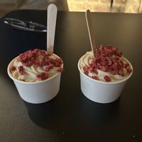 Vanilla soft serve with dried raspberries   at After School Cookie Club - Borough Yards in London