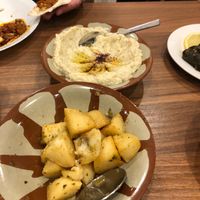 Garlic potatos and babaganoush at Shamiat Authentic Syrian Restaurant in Northcote