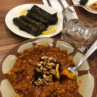 Muhammara and dolmades at Shamiat Authentic Syrian Restaurant in Northcote