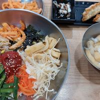 Vegan bibimbab (the owner ask me about the spice sauce before serving it) and vegan dumpling. at Daejeob - 대접 in Gwangju
