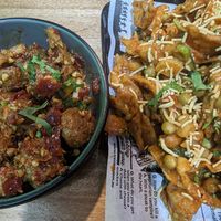 vegan choila (left) and aloo nimkee (right) at Momo Central  in Glenroy