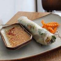rice paper roll filled with tofu, glass noodles, rice and vegetables, served with homemade sauce (2.50€, lunch menu) at Mâm Chay in Dusseldorf