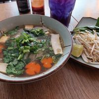 Pho with herbs, minced tofu, mushrooms, sprouts and veggies (12.90€) at Mâm Chay in Dusseldorf