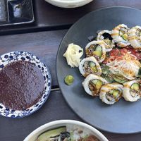 chay chay chili noodles, eggplant sushi, bibimbap  at Chay Chay by royals and rice in Muenster