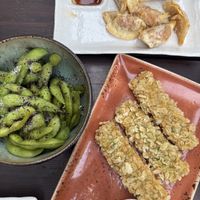 Gyoza mit Kimchi, edamame, knuspriger Tofu   at Chay Chay by royals and rice in Muenster