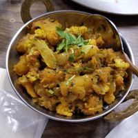 Aloo Gobi with Cauliflower.  I could eat this every day!  I requested mild.   at Rasoi Indian Restaurant in Decatur