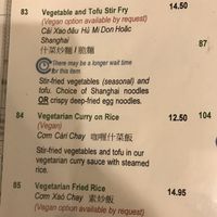 menu at Taste of Saigon in Calgary