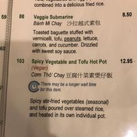 menu at Taste of Saigon in Calgary