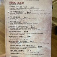 breakfast side of the vegan menu  at Toast Coffee + Kitchen in Long Beach
