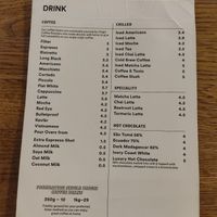 Drinks Menu at Foundation Coffee House in Manchester
