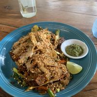 Pad Thai with tempeh   at El Búho in San Marcos La Laguna