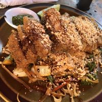 Tempeh katsu pad Thai   at El Búho in San Marcos La Laguna