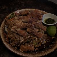 Tofu katsu pad Thai at El Búho in San Marcos La Laguna
