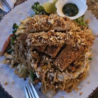 Tofu katsu Pad Thai at El Búho in San Marcos La Laguna