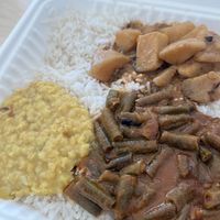 three vegan curries, rice and papadum for under $10! yum  at Kothu Rotti in Ottawa