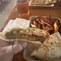 Falafel wrap and fries  at Big Day Brewing in Gorham
