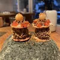 Lentil puree towers  at Wolfs Junge in Hamburg