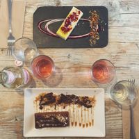 Raw lemon cake and chocolate/salted caramel cake. at Nama Artisan Raw Foods in West London