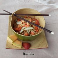 fresh chopped veggies over sobo noodles in a zippy ginger peanut sauce makes for a YUMMY lunch! at Yum Fresh Local Cafe in Salisbury