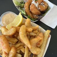 Platter (bottom) and coconut shrimp (top)  at Oh My Cod - Vegan Seafood in Palm Coast