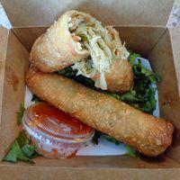 Crabby Rolls. Bed of greens and sweet chili sauce. at Oh My Cod - Vegan Seafood in Palm Coast