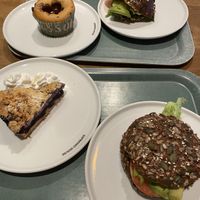 Avo sandwiches, muffin, blueberry pie  at Espresso House in Kuopio
