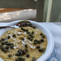 Crema di fava ottima at Mesa Pigadia Taverna in Santorini