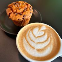 Pumpkin choc chip muffin and Pumpkin spice dirty chai 🎃💕  at ContempoRoast Coffee & Roastery in Centerville