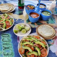 This is what we were served.  Comes with tortillas and several salsas (all spicy!). at Tacos El Fogoncito in Huamuxtitlan