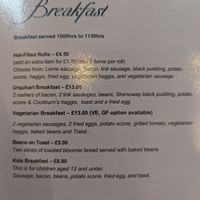 Breakfast menu at An Talla in Inverness