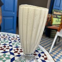Banana with soy juice  at Shyadma's Vegan Food in Essaouira