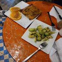 Bastilla and avocado salad (after we've already eaten something)  at Shyadma's Vegan Food in Essaouira
