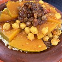 Couscous with pumpkin raisin chickpea  at Shyadma's Vegan Food in Essaouira