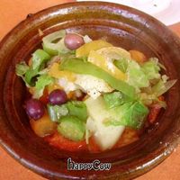 Tagine with preserved lemons and olives at Shyadma's Vegan Food in Essaouira