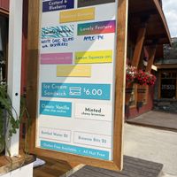 Menu board with a few DF/V options  at Lovely Ice Cream in Canmore