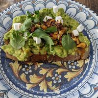 Avo chilli on toast with vegan feta as an extra at Society Bar & Kitchen in Edinburgh
