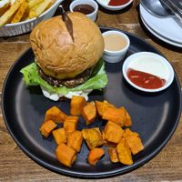 Teriaky burger with baked sweet potatoe at VEGANERIE Street - วงเวียนใหญ่ in Bangkok