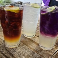 Lime Iced Tea, Lemonade, Butterfly Pea & Lime at VEGANERIE Street - วงเวียนใหญ่ in Bangkok