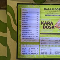 Menu at Balaji Dosai in Kandy
