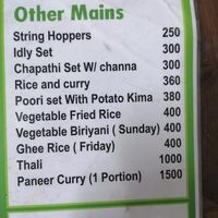 Menu at Balaji Dosai in Kandy